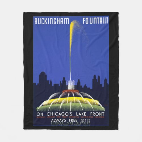 Vintage 1939 Poster Chicagoâs Buckingham Fountain Fleece Blanket