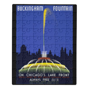 Vintage 1939 Poster, Chicago’s Buckingham Fountain Jigsaw Puzzle