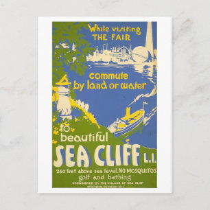 Vintage 1939 Sea Cliff, Long Island, Travel Poster Postcard