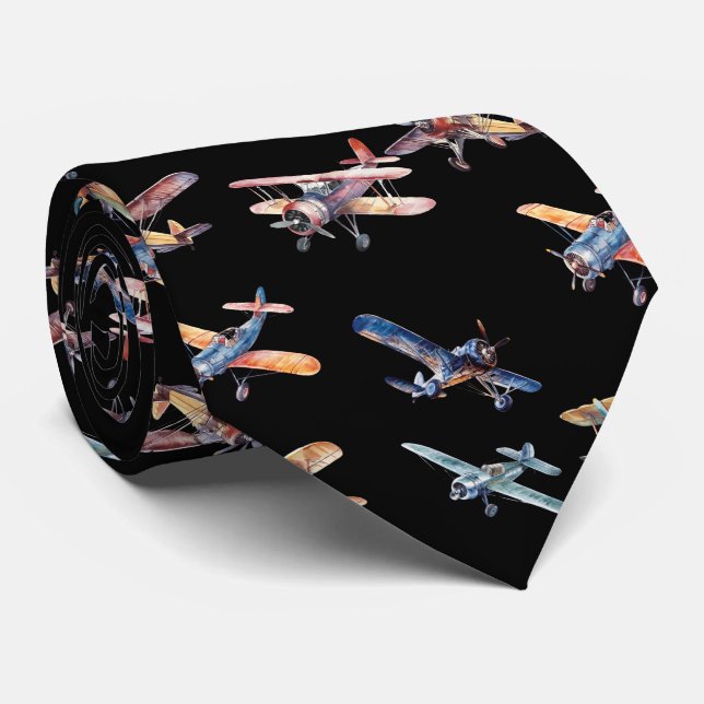 Vintage 1940s Airplanes Neck Tie (Rolled)