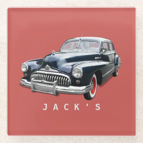 Vintage 1940s Black Buick Custom Glass Coaster