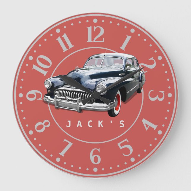 Vintage 1940s Black Buick Custom Large Clock (Front)