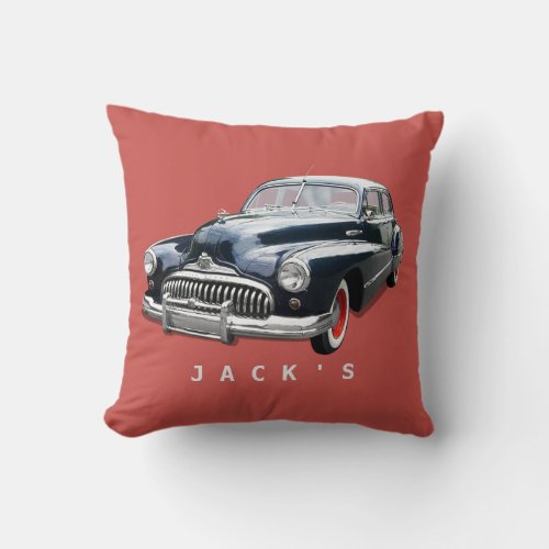 Vintage 1940s Black Buick Custom Throw Pillow