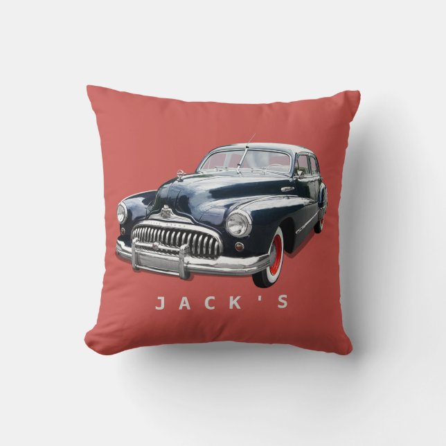 Vintage 1940s Black Buick Custom Throw Pillow (Front)