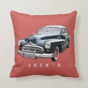 Vintage 1940s Black Buick Custom Throw Pillow