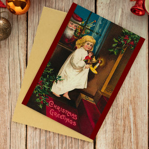 Vintage 1940s Christmas Card Santa Claus Eve