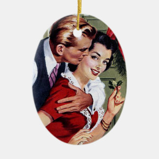 Vintage 1940's Christmas Print Ceramic Ornament