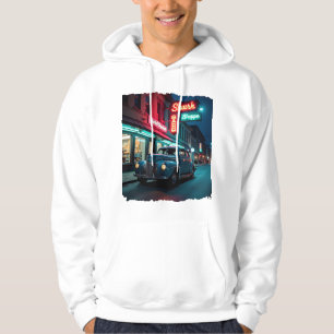 Vintage 1940s Classic Car Under Neon Lights Hoodie