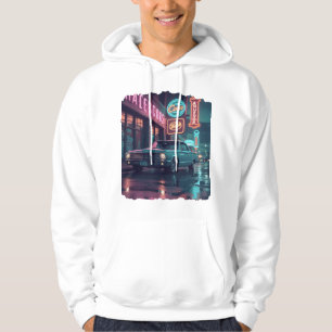 Vintage 1940s Classic Car Under Neon Lights Hoodie