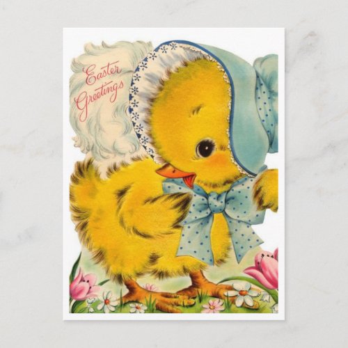 Vintage 1940s Easter Greetings Baby Chick Holiday Postcard