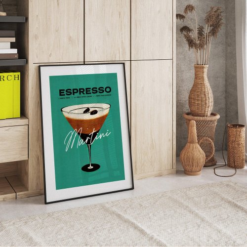 Vintage 1940s Espresso Martini Cocktail Art Poster