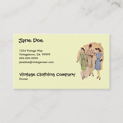 Customizable Vintage 1940s Fashion Business Card Templates