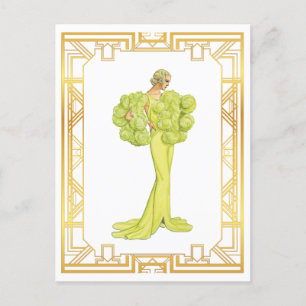 Vintage 1940s Fashion Lime Hollywood Gown Art Postcard
