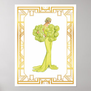 Vintage 1940s Fashion Lime Hollywood Gown Art Poster