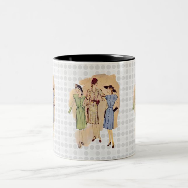 Vintage 1940s Fashion Two-Tone Coffee Mug (Center)