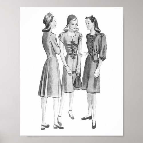 Vintage 1940s Fashion V2 BW Poster