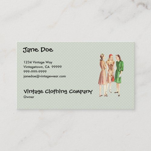 Vintage 1940s Fashion V2 Green Business Card