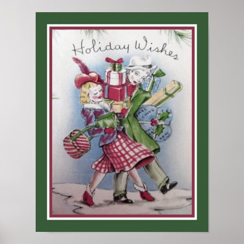 Vintage 1940s Holiday Wishes Poster