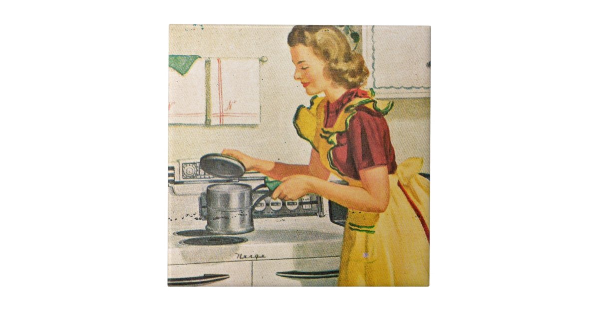 Vintage 1940s Housewife Cooking Tile 