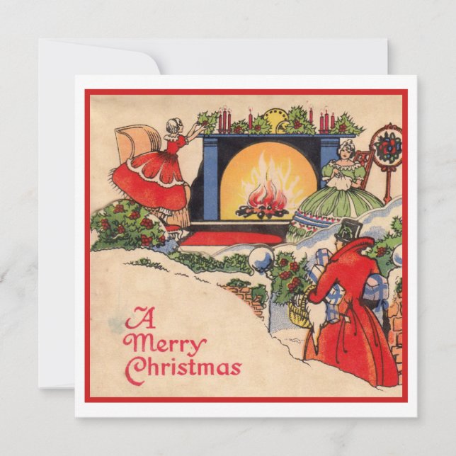 Vintage 1940s Old Fashion Christmas Holiday Card (Front)