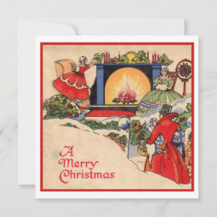 Vintage 1940s Old Fashion Christmas Holiday Card