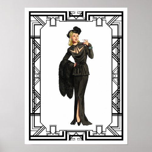 Vintage 1940s Retro Black Cutout Dress Poster