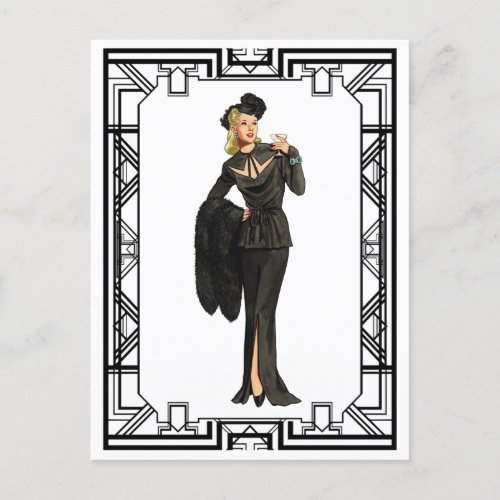 Vintage 1940s Retro Black Cutout Dress Poster Postcard