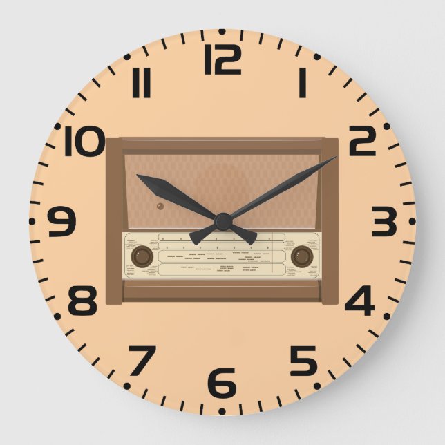 Vintage 1940s Retro Wood Radio Large Clock (Front)