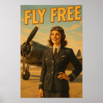 Vintage 1940's Travel Poster- Retro Female Pilot