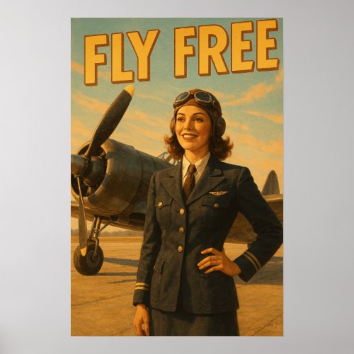 Vintage 1940's Travel Poster- Retro Female Pilot