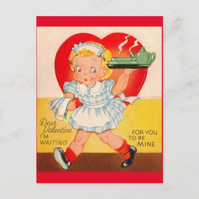 Vintage 1940's Waitress Valentine Postcard (Front)