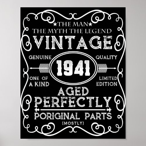 Vintage 1941 Man Myth Legend 80th Birthday Poster