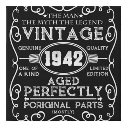 Vintage 1942 Man Myth Legend 79th Birthday Faux Canvas Print