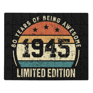 Vintage 1945 Retro 80th Birthday Anniversary Jigsaw Puzzle