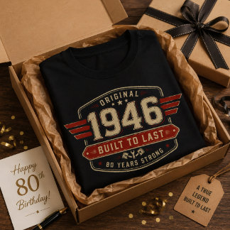 Vintage 1946 Built To Last 80th Birthday Mechanic T-Shirt