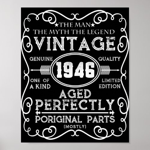 Vintage 1946 Man Myth Legend 75th Birthday Poster