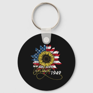 Vintage 1949 Sunflower 4th July Independence Day P Keychain