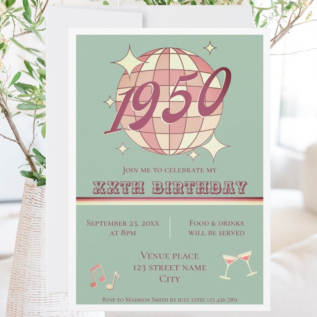 Vintage 1950 75th birthday party Invitation teal (Creator Uploaded)