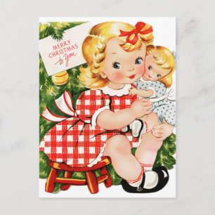 Vintage 1950 girl with doll postcard