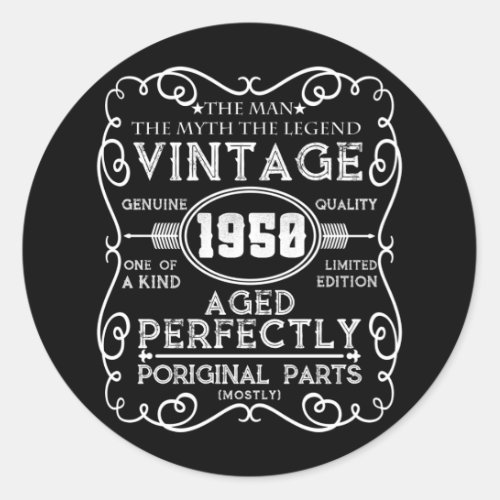 Vintage 1950 Man Myth Legend 71th Birthday Classic Round Sticker