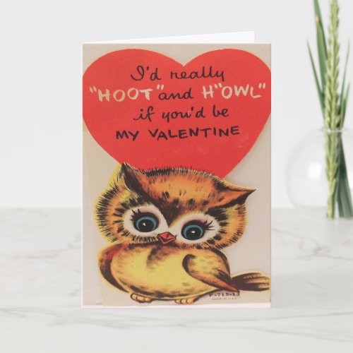 Vintage 1950 Owl Valentines Day Card