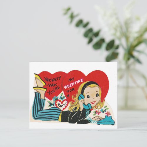 Vintage 1950s Teen on Phone Valentine Postcard