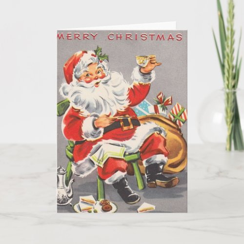 Vintage 1950 Santa Claus Holiday Card
