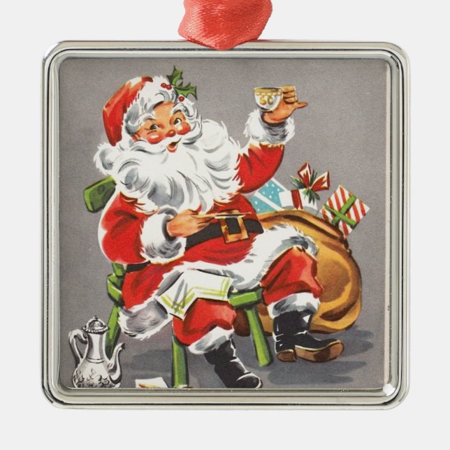 Vintage 1950 Santa Metal Ornament (Front)