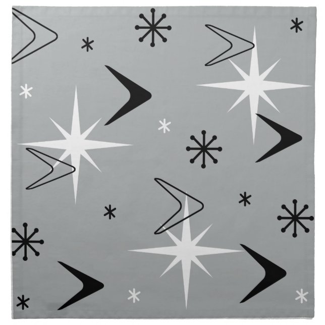 Vintage 1950s Boomerangs and Stars Gray Cloth Napkin (Front)