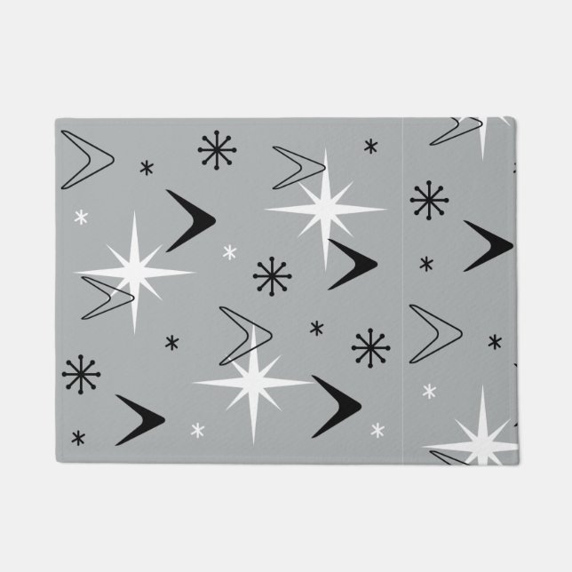 Vintage 1950s Boomerangs and Stars Gray Doormat (Front)