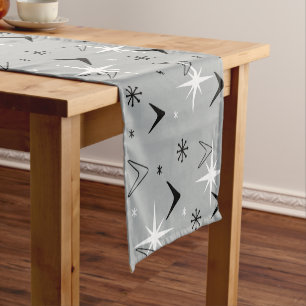 Vintage 1950s Boomerangs and Stars Gray Short Table Runner