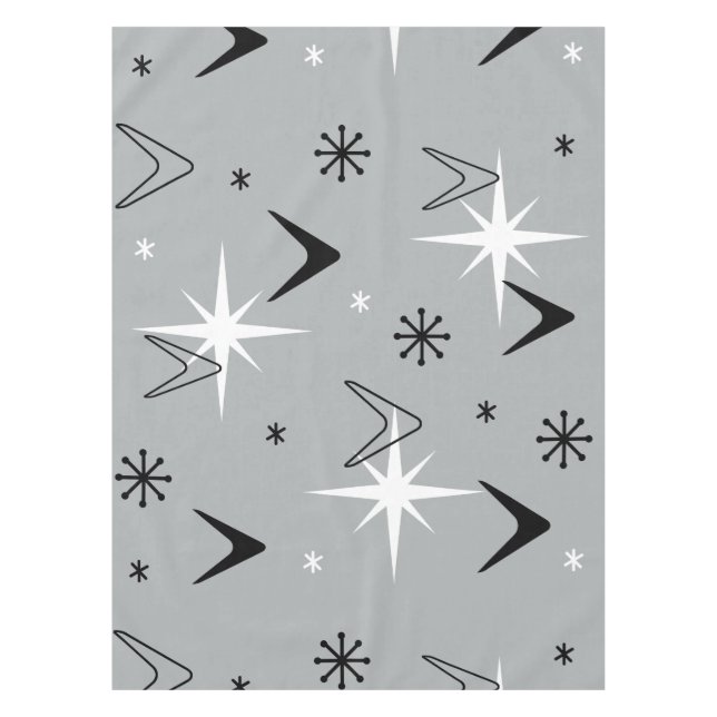 Vintage 1950s Boomerangs and Stars Gray Tablecloth (Front)