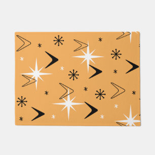 Vintage 1950s Boomerangs and Stars Orange Doormat