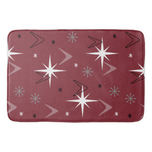 Vintage 1950s Boomerangs Stars Burgundy Bath Mat
